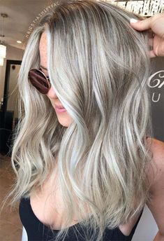 Light Ash Balayage Blonde, Ash And Platinum Blonde Highlights, Brassy To Ashy Blonde, Grey Blonde Balayage, Ash Blonde With Lowlights, Light Ashy Blonde Hair, Cool Ash Blonde Hair, Blonde Hair Color Shades, Aesthetic Honey