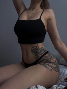 Tattoo Ideas Female Belly, Belly Tattoo Ideas, Dragon Tattoo Hip, Lower Stomach Tattoos For Women, Tattoos Hip, Inner Thigh Tattoos, Dragon Thigh Tattoo, Tattoo Ideas Male