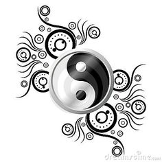 the yin symbol is surrounded by swirls and circles