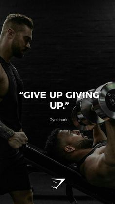 a man lifting a barbell with the caption give up giving up gymshark