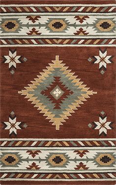 an area rug with red, green and tan colors on it's sides in the shape of a diamond