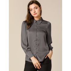 Pair perfectly with your favorite skirts or jeans for a chic look. This satin shirt is a throw-on piece. Wearing this, you can create your stunning chic look effortlessly, and you can be subtly elegant for work now and flirtatiously playful the next. Add this versatile piece to your everyday wardrobe. It can be dressed up or down. The relaxed fit enhances the laid-back look with a bit of glamour. Sleeve Packaging, Puff Long Sleeves, Satin Shirt, Satin Blouse, Button Dress, Vintage Button, Chic Woman, Everyday Wardrobe, Vintage Shirts