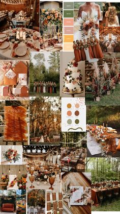 a collage of different pictures with oranges, browns and golds on them