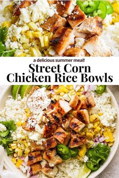 chicken rice bowls with corn and green peppers