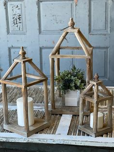 Jasper Lanterns, The Feathered Farmhouse Road Trip Gifts, Diy Lantern, Lantern Ideas, Wood Lantern, Wooden Lanterns, Lantern Set, Metal Hanger, Tree Garland, Front Porch Christmas Decor