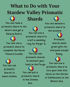 what to do with your stardew valley prismic shards info sheet on green background