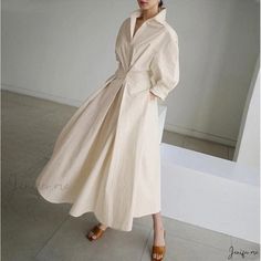 Chic Linen Blend Shirt Dress with Stylish Design Collar Pattern, Maxi Dresses Casual, Types Of Skirts, Polo Collar, Elegant Dress, Olivia Mark, A Line Skirt, Dress Materials, Full Sleeve