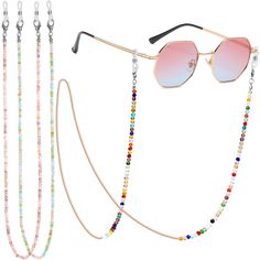 PRICES MAY VARY. 【Material & Size】 Eyeglasses chains are made of high quality colorful plastic beads, metal anti-slip clip loop and silica gel anti-slip buckle. Total Length: 33 inches (84cm). 【Mufti-functional Chain】 Adjustable loop fits for most kinds of glasses. Not only can be a eyeglasses chain, but also a fashionably decorative necklace chain, bracelet or face mask chain. 【Easy to Use】 Push the silica gel anti-slip buckle through glasses leg, move up the metal anti-slip clip loop to lock t Eyeglasses Chains, Eyeglasses Chain, Sunglasses Strap, Mask Chain, Eyeglass Chain, Silica Gel, Plastic Beads, Phone Charm, Crystal Beads