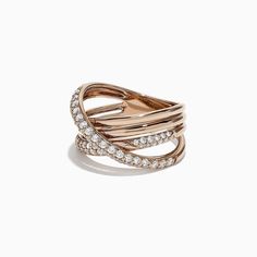 Effy Pave Rose 14K Gold Diamond Cross Over Ring, 0.82 TCW Fine Jewelry Rose Gold Diamond Ring With Vs Clarity, 14k Rose Gold Rings Fine Jewelry, Rose Gold Diamond Ring Fine Jewelry, Fine Jewelry 14k Rose Gold Rings, Fine Jewelry Rose Gold Ring With Vs Clarity, Elegant 14k Rose Gold Rings With Vs Clarity, Timeless Rose Gold Ring With Rose Cut Diamonds, Fine Jewelry Rose Gold Rings With Diamond Accents, Diamond Cross