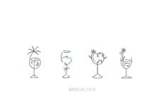 four different types of wine glasses are shown in the same drawing style, each with an individual