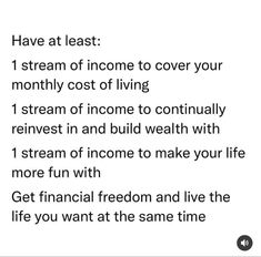 the text reads, have at least 1 stream of income to cover your money cost of living