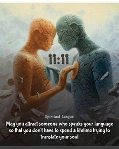 two people standing next to each other in front of a stone wall with the words,'may you attract someone who speaks your language so that you don't have to spend