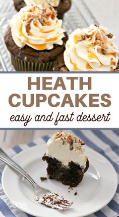 two pictures with the words health cupcakes on them and an image of a chocolate cupcake with white frosting