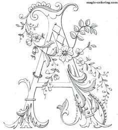 the letter j is decorated with flowers and vines