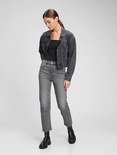 High Rise Cheeky Straight Jeans with Washwell | Gap Gray Straight Leg Jeans Outfit, Grey Straight Leg Jeans Outfit, Gray Denim Jeans Outfit, Grey Denim Jeans Outfit, Grey Jeans Women, High Water Jeans, Grey Jeans Outfit, Big Basin, Denim Jeans Outfit