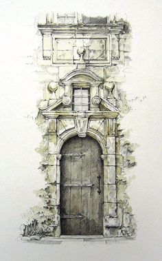 a drawing of an entrance to a building