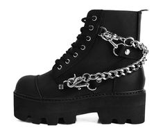 Black 7-Eye Chain & Strap Dino Lug Boot Creeper Boots, Goth Boots, Gothic Boots, Lug Boots, Attitude Clothing, Vegan Leather Boots, Boot Shoes, Vegan Boots, Black Vegan