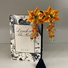 Stunning Lunch At The Ritz Tiger Lily Clip On Earrings! Made Of Enamel With Austrian Crystals And Czech Glass Beads And Stones Lily Jewelry, The Ritz, Gold Orange, Tiger Lily, Orange Gold, Austrian Crystal, Czech Glass Beads, Czech Glass, Clip On