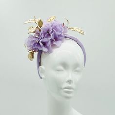 Handmade by Featured Milliner of The Kentucky Derby Museum 2023 & 2024.  Lavender Lilac hydrangea purple and gold Kentucky Derby Fascinator, smaller in size for those who prefer less is more! Attaches with headband. Not taking customs this year--Derby 150 is going to be massive and mom life keeps me running! However, happy to suggest pieces that will coordinate with your outfit. If you don't love the way this attaches to your head--message me! I can switch *most* pieces to your preference. Clip, Purple Headband With Handmade Flowers, Spring Party Purple Headband, Purple Handmade Flowers Headband, Headband For Garden Party At Royal Ascot, Royal Ascot Garden Party Headband, Purple Fascinator With Handmade Flowers For Parties, Purple Party Fascinator With Handmade Flowers, Purple Handmade Flowers Fascinator For Party, Purple Headpieces For Spring Races