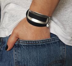 "Womens flat wrap leather bracelet, silver statement leather cuff, uno de 50 style bracelet, silver tag leather bracelet, girlfriend gift Welcome to my shop! This item is made of genuine flat leather 10 mm ( Natural,Black or Brown). The metal parts are zamak*. All pieces are anti-allergic, nickel and lead free. It can be worn in TWO DIFFERENT WAYS. You can easily move its silver plate and charm, and change its design! PLEASE KINDLY NOTE: THE LISTING IS FOR ONE BRACELET! Matching Bracelet: https: Trendy Cuff Leather Bracelet As Gift, Trendy Cuff Leather Bracelet Gift, Magnetic Bracelets For Gift, Leather Double Band Bracelet For Gift, Modern Leather Bracelet With Magnetic Clasp As Gift, Trendy Leather Cuff Bracelet For Gift, Trendy Silver Leather Bracelet For Everyday, Modern Bracelets With Magnetic Closure As Gift, Modern Magnetic Leather Bracelet As Gift