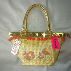 Betsey Johnson Betseyville Gold South Of The Border Purse - Interior Pockets - Zipper Closure New With Tags! Gold Bags For Spring Gift, Gold Bags With Removable Pouch For Spring, Spring Gold Bags With Removable Pouch, Spring Gold Bags With Braided Handles, Gold Bags With Braided Handles For Spring, South Of The Border, Betsey Johnson Bags, Women Accessories Bags, Red Gold