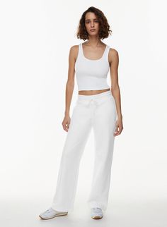 Athleisure Wide Leg Pants With Ribbed Waistband, Relaxed Wide-leg Solid Color Sweatpants, Solid Color Wide-leg Lounging Sweatpants, Wide-leg Lounging Sweatpants, Wide Leg Sweatpants With Soft Texture, Everyday Wide Leg Athleisure Joggers, Sporty Wide Leg Pants For Relaxation, Sporty Wide Leg Pants With Elastic Waistband For Loungewear, Sporty Wide Leg Sweatpants