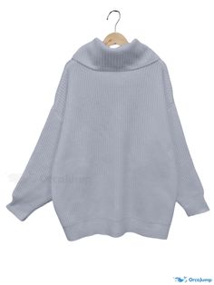 Orcajump - Solid Turtle Neck Pullover Sweater, Casual Long Sleeve Oversized Sweater, Women's Clothing Oversized Sweater Women, Sweater Women, Oversized Sweater, Chest Pad, Pullover Sweater, Pullover Sweaters, Knitted Fabric, Collar Styles, Types Of Sleeves