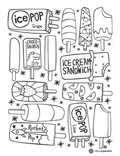 an ice cream sandwich coloring page with lots of different toppings and words on it