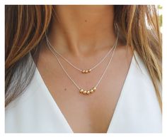 Layered gold ball necklace ball necklace round by BeaucoupdeBeads Gold Ball Necklace, Delicate Layered Necklace, Gold Beaded Necklace, Single Pearl Necklace, Delicate Gold Necklace, Gold Circle Necklace, Sterling Silver Bead Bracelet, Layered Necklace Set, Silver Bead Necklace