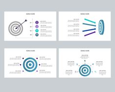 four different presentation slides with arrows in the center and circles on each side, including one arrow