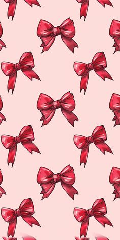 a pink background with red bows on it