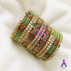 Our Hand-Finished thread work jewellery is quite soft in nature and feel exotic to wear which match for your all special occasions and for casual usage.The jewellery is made by a well trained Workers to give a perfect finishing and to fulfill our customers expectation. Shipping:     Product will be shipped through Postal Service & Delivery may take 10-15 Days.     Contact Seller For Faster Delivery (Extra Shipping Charge may Applicable). Care & Disclaimer:     Keep away from perfumes & water to Adjustable Kundan Jewelry With Zari Work, Traditional Green Bangle With Zari Work, Green Bracelets For Puja And Festivals, Traditional Green Bracelets With Zari Work, Green Bangle With Zari Work, Handmade Multicolor Kundan Bracelets, Green Zari Work Bangle Bracelet, Traditional Green Bracelets For Puja, Adjustable Festive Jewelry With Zari Work