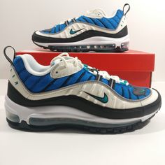 Brand New With Box. Tag Size : Select Blue Low-top Custom Sneakers With Air Cushioning, Blue Sporty Custom Sneakers With Air Cushioning, Blue Nike Custom Sneakers With Air Cushioning, Nike Custom Sneakers With Air Cushioning In Blue, Nike Air Max 98, Shoes Nike Air, Air Max 98, Women's Running Shoes, Shoes Color