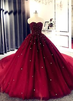 Ball Gown Burgundy Sweetheart Beaded Quince Dresses Sweet 16 Dress Red Sweet 16 Dresses, Burgundy Ball Gown, Vestido Charro, خواتم خطوبة, Puffy Wedding Dresses, Wedding Dress Tulle, Sweet 16 Dress, Red Ball Gown, Tulle Balls