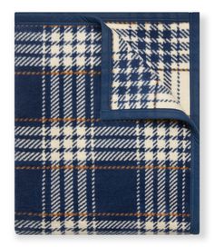 a blue and white plaid blanket