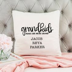 Personalized Pillow Cover - Grandkids Make Life Grand - Christmas Gift for Grandma - Throw Pillow Personalized with Grandchildrens Names Cricut Pillows, Sewing Machine Cover Diy, Funny Architecture, Grandkids Make Life Grand, Grandma Pillow, Moose Family, Christmas Gift For Grandma, Personalized Pillow Cover, Diy Pillow