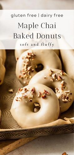 maple chai baked donuts with white glaze and flakes