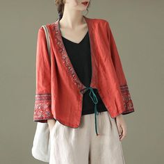 We ship worldwide. Tracking number included Fabric: Linen Collar: V-neck Highlight: Embroidery .Lace-up Season: Spring .Autumn Different product batches have slightly different colors. Kimono Ideas, Long Sleeve Linen Shirt, Spring Embroidery, Retro Wardrobe, Winter Typ, Maxi Robes, Linen Maxi Dress, Embroidery Lace, Embroidery Blouse