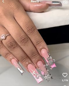 16 Birthday Outfits, Sweet 16 Birthday Outfits, Nail Ideas With Charms, Sweet 16 Nail Ideas, Baddie Nail Ideas, Nail Ideas Acrylic, Acrylic Toe Nails