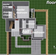 an overhead view of a floor plan for a house with all the rooms labeled in white