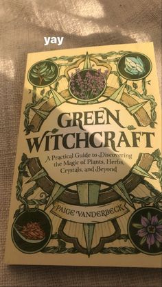 green witchcraft book sitting on top of a bed