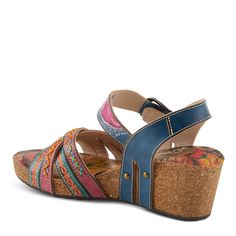 L`ARTISTE Style: BOSQUET Calling all art lovers! The combination of decorative stitching and hand-painting make these one of a kind sandals a must-have! Upper: Leather Lining: Faux Leather Insole: Faux Leather Outsole: Rubber Closure: Hook and Loop Heel Height: 2 3/4" Platform Height: 3/4" Features: - Achieve the perfect fit with a cork wedge, hook and loop closure, and a padded backstrap that offers both comfort and style. - Prepare to marvel at the comfortably padded multicolored footbed, so m Casual Multicolor Hand Painted Sandals, Artisan Multicolor Open Toe Sandals, Artisan Multicolor Leather Sandals, Multicolor Hand Painted Open Toe Sandals, Hand Painted Multicolor Open Toe Sandals, Casual Hand Painted Sandals For Summer, Casual Hand Painted Leather Sandals, Hand Painted Open Toe Sandals For Beach, Artisan Open Toe Sandals For Summer