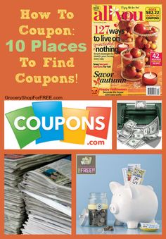 magazines and coupons are stacked on top of each other with the title how to coupon 10 places to find coupons