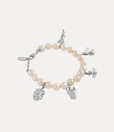 Pearls remain an essential element of the house’s iconography, evoking a sense of luxury and rebellion. Our silver-tone Anglo Pearl bracelet features a row of glass-based pearls, enriched with a cream-coloured pearlescent coating. The design receives our signature motif charms, adorned with a branded lettering tag at the lobster-clasp fastening. Color Crema, Ring Watch, Mens Jewelry Bracelet, Pearl Color, Lace Boots, Vivienne Westwood, Lace Up Shoes, Pearl Bracelet, Earring Necklace