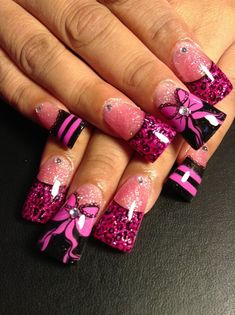 Nails With Bows, Easy Nail Polish, Cheetah Nails, Black Acrylic Nails, Punk Nails, Edgy Nails, Nail Design Inspiration