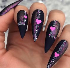 Shimmer Nail Art Designs, Crazy Valentines Nails, Extravagant Nails Designs, Darker Nails, Goth Valentines Nails, Gothic Valentines Nails, Dark Valentines Day Nails, Unique Valentines Nails, Magical Nails