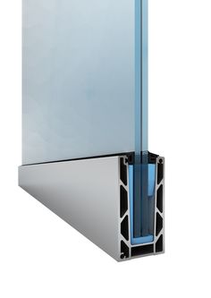 an aluminum frame with blue glass in the corner