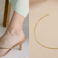 "For the minimalist. Our Box chain anklet is streamlined and the perfect dainty size. The built-in 1 inch extender makes it easy to find the perfect fit. DETAILS: - 14kt gold filled - water-proof - 3 sizes: - Small 8\" with 1 \" extender - Medium 9\" with 1\" extender - Large 10\" with 1\" extender Packaging + Delivery: All items come packaged in a cute Amanda Deer Jewelry box and are sent in a protective bubble mailer. If ordering multiple pieces, please let us know if you'd like separate boxes Dainty Gold Anklet, Anklet Jewelry Gold, Stark Wallpaper, Gold Chain Anklet, Baby Jewellery, Deer Jewelry, Anklet Gold, Neck Pieces Jewelry, Anklet Designs