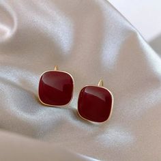 New Wine Red Square Earrings. Wine Gold Earrings, Red Rectangular Earrings, Wine Red Jewelry, Wine Earrings, Burgundy Earrings, Big Stud Earrings, Vintage French Style, Acrylic Shapes, Red Square