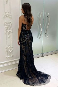 newMessage Lace Back Prom Dress, Black Lace Prom Dresses, Black Prom Dress Bodycon, Long Black Hoco Dress, Black Debs Dresses, Black Prom Dress Inspiration, Western Prom Dress, Black Prom Dress Aesthetic, Black Prom Dress Lace